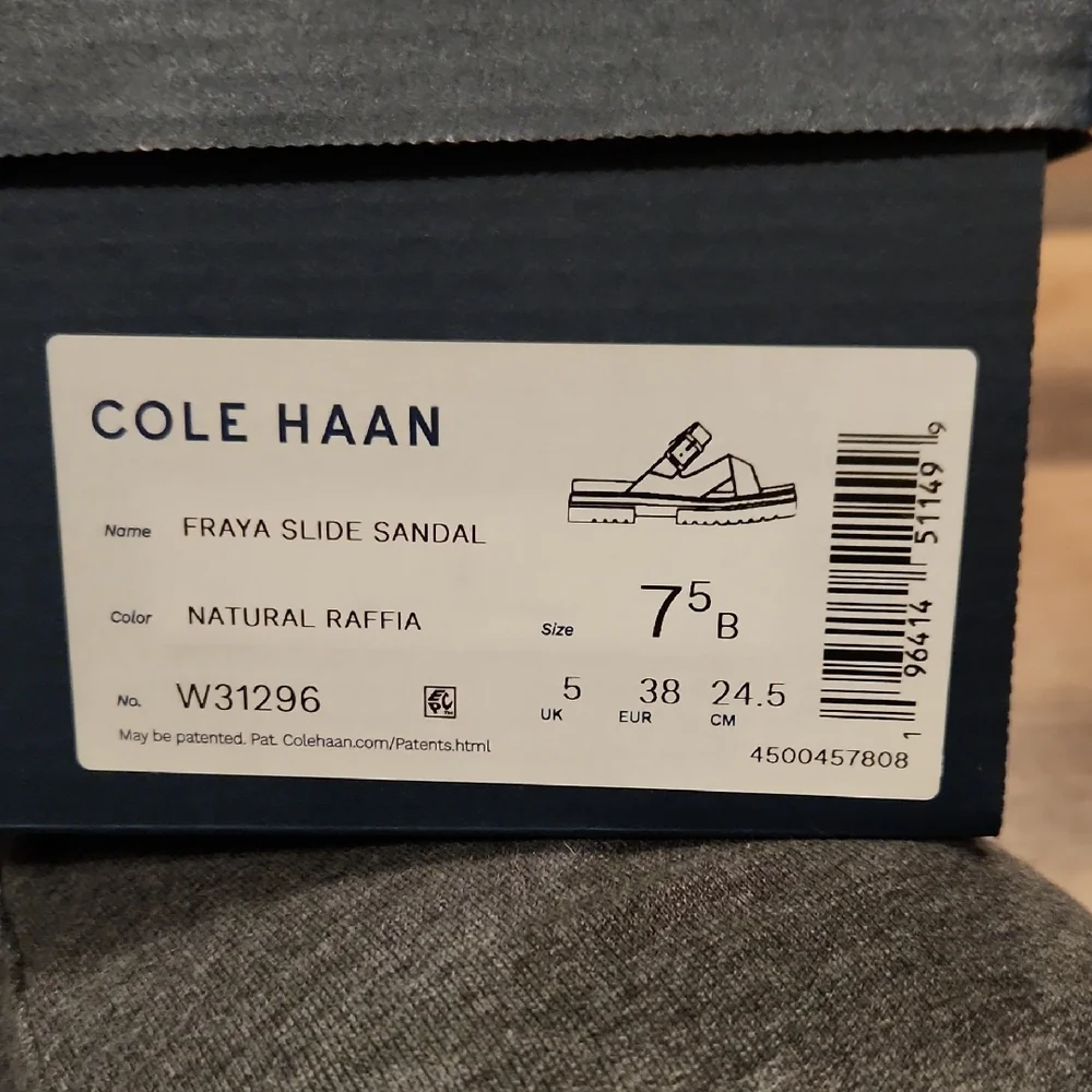 Cole Haan Beige Cross-Strap Slide Sandals with Gold Buckle - Picture 2 of 5